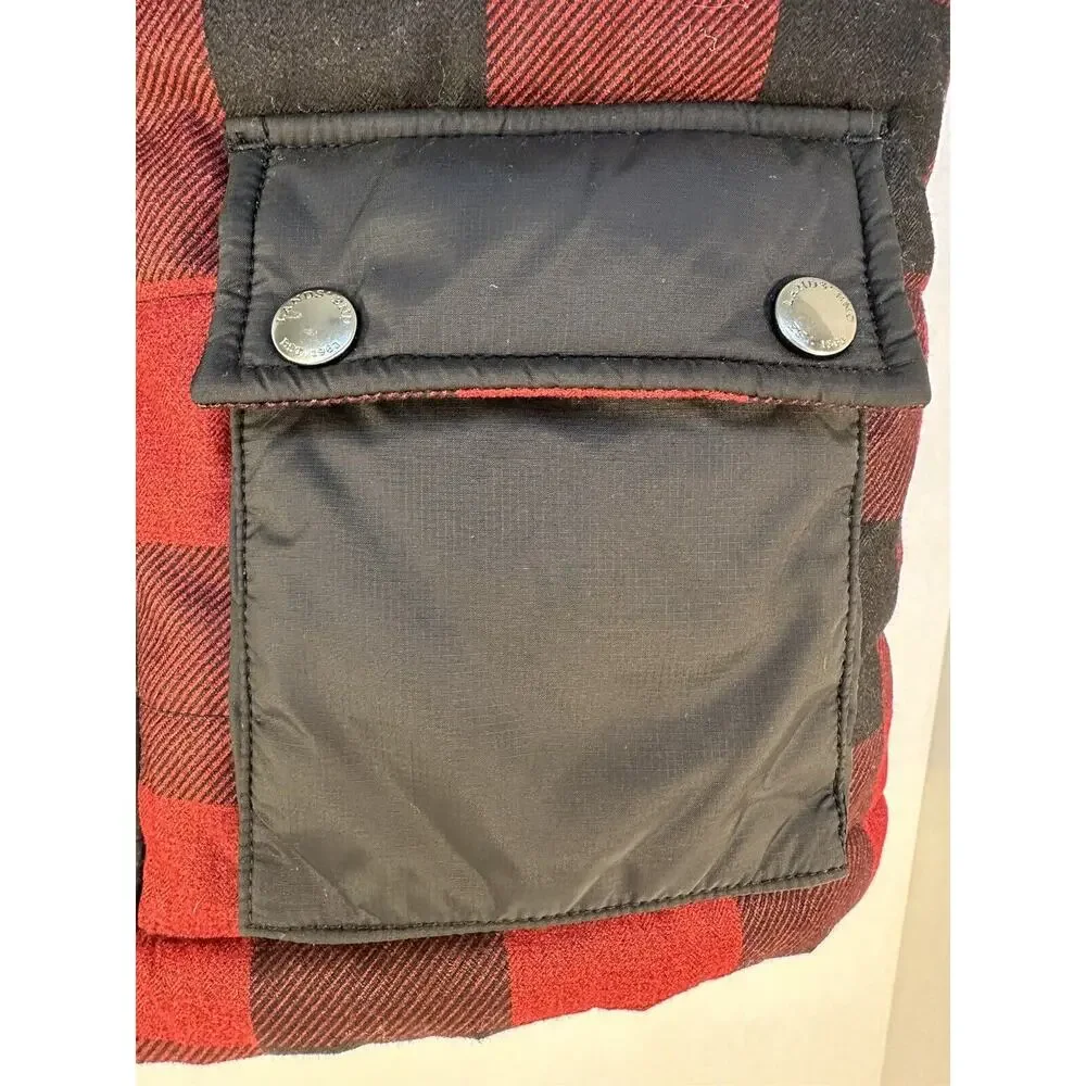 LANDS' END UNISEX READ PLAID VEST W/HOODY SHERPA LINED Size Small PERFECT!